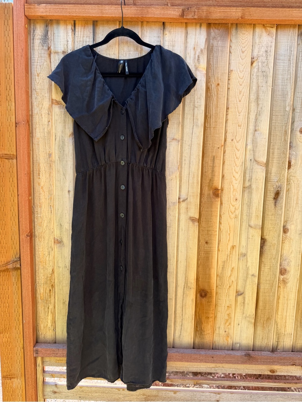Zara Black Button-Front Maxi Dress with Ruffle Collar
